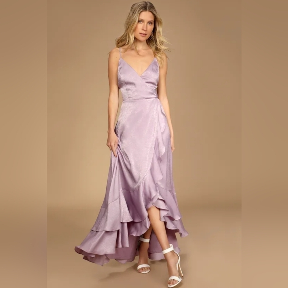 NWOT Lulu's Lavender Satin Lace Up High-Low Maxi Dress Size XL=14/16